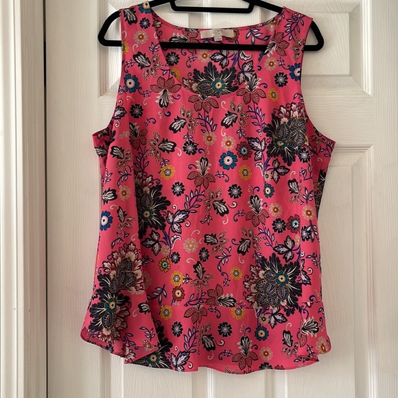 LOFT Tops - Loft bright pink floral sleeveless blouse size 16